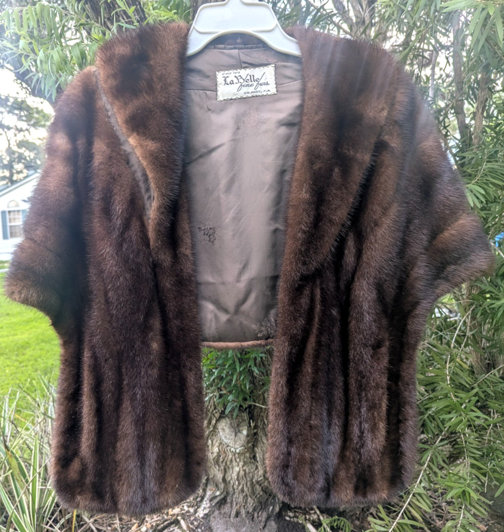 Vintage Mink Fur Stole Wrap Shawl Jacket Collared LaBelle Fine Furs Orlando FL